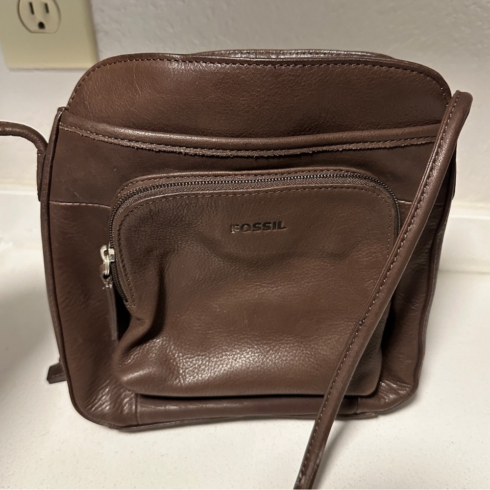 Fossil Brown Crossbody Leather Bag‎ with Multiple Compartments